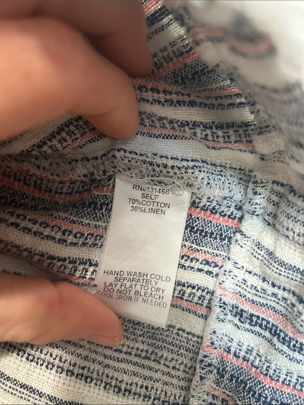 Fate Striped Frayed-Edge Cotton and Line. Tank Top in White, Navy & Pink - Picture 3 of 6